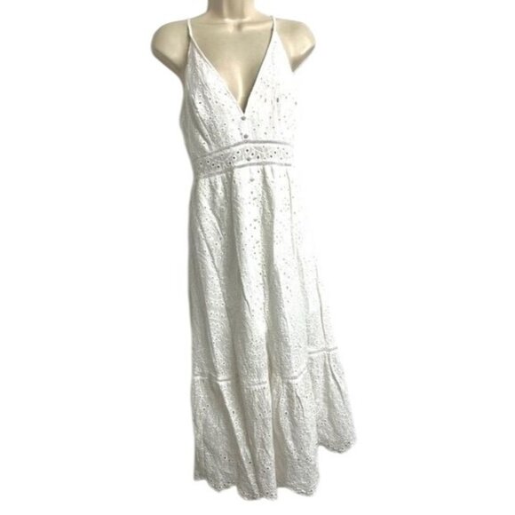 Simplee Cotton Sleeveless Resort Eyelet Lace V-Neck, Adj. Straps Midi Dress  XL - Picture 1 of 8